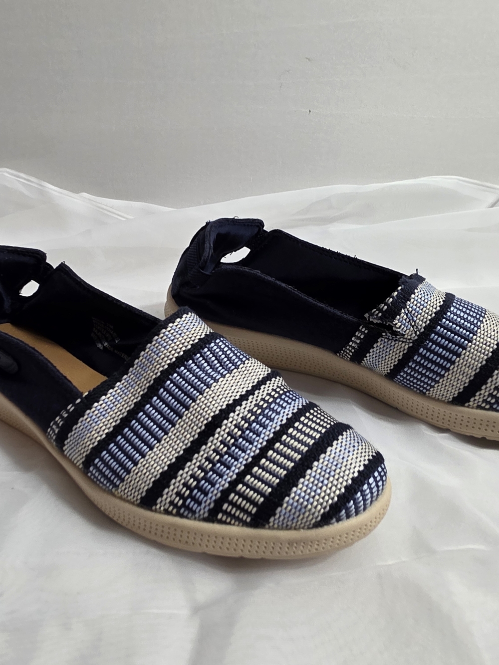 BareTraps Navy and Cream Striped Slip-On Flats